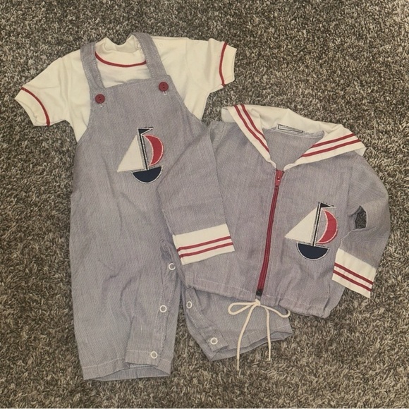 Other - Vintage Doe-Spun Sail Boat Romper and Jacket 3-6 Months Summer‎ Spring Vacation
